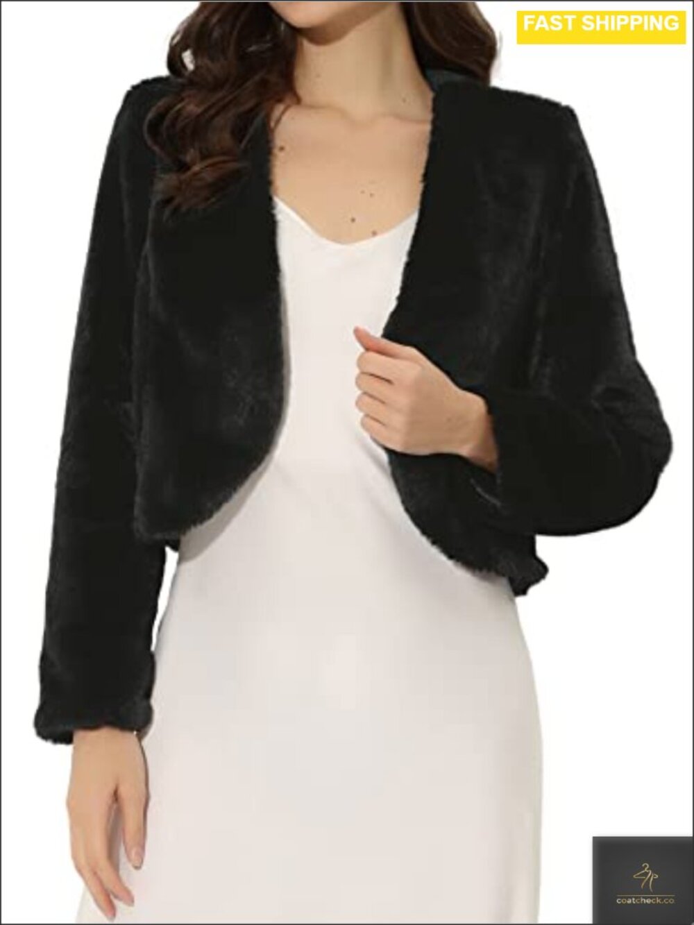 Women's Cropped Faux Fur Long Sleeve Wedding Bolero Jacket